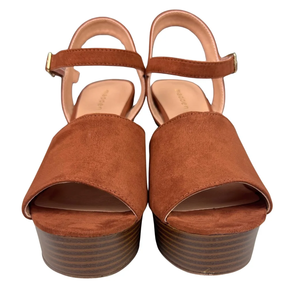 Madden Girl Womens Sandals Block Heels Sz 7.5M Garden-S Chestnut Strappy Western